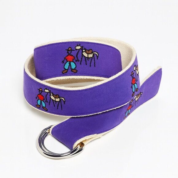 Pale Horse Designs Accessories - Pale Horse Cowboycore Embroidered Cotton Western D-Ring Belt Purple Boho Folk
